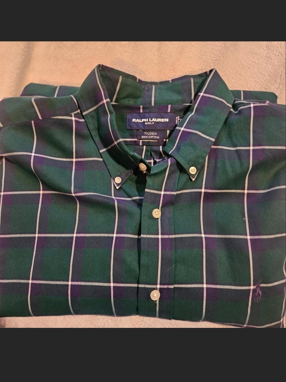 Vintage Ralph Lauren Green and Navy Windowpane Button-Down Shirt